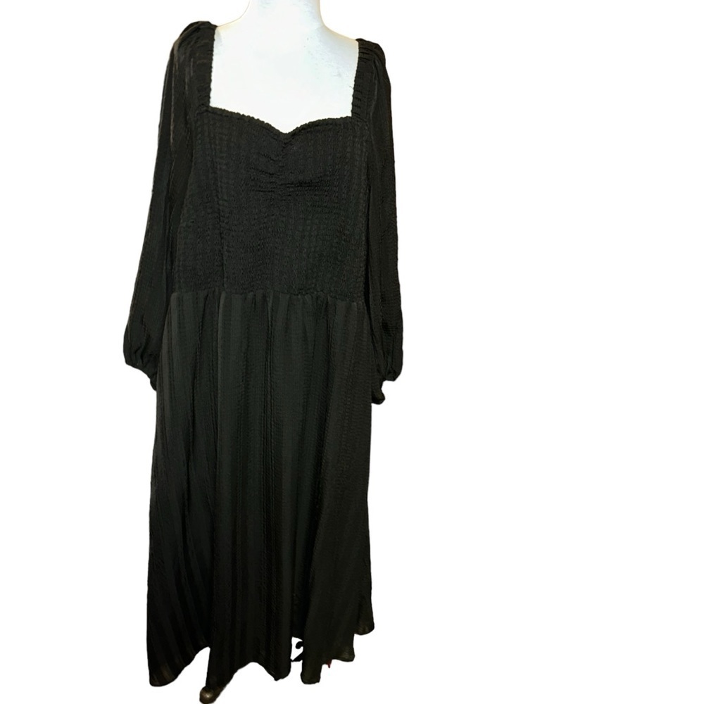 Madewell black smocked Plus Lucie Sweetheart Midi Dress 3X lined style NI748
